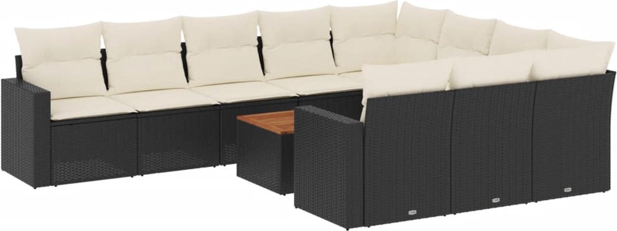 vidaXL 11-delige - Loungeset - met - kussens - poly - rattan - zwart