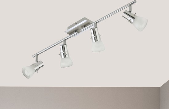 Trango4-lichts plafondlamp 1007-48 in chroomlook & geborsteld aluminium *FREYA* incl. 4x 5 Watt E14 LED lamp 3.000K warm wit Badkamerlamp, Halverlichting, Keukenlamp, Draaibare LED plafondlamp, Kroonluchter