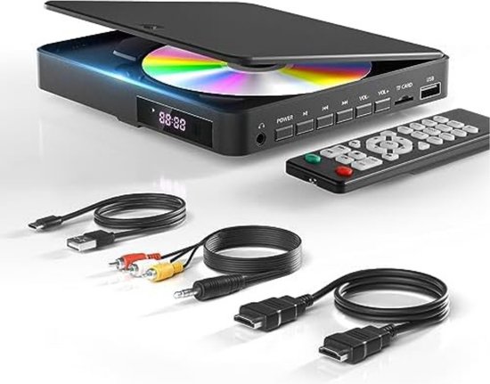 DVD speler met HDMI - DVD speler met HDMI aansluiting - DVD speler HDMI - DVD speler portable - Zwart - 0,28kg