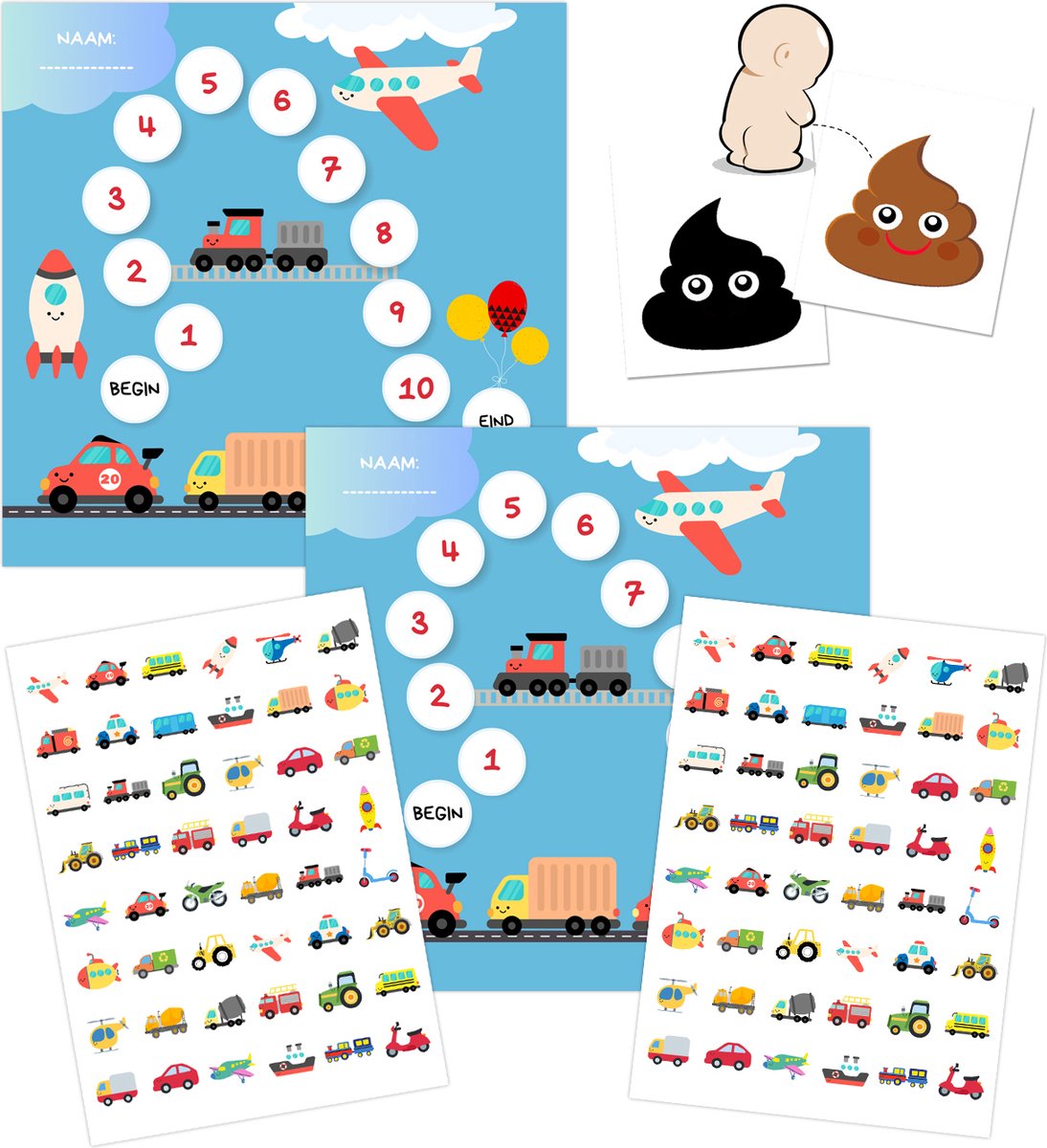 Goedkoopste Stevig Beloningssysteem Voertuigen Stickers Verkleurende Plassticker - 2 Beloningskaarten 2 Stickervellen Plassticker - Potje Peuter - Zindelijkheidstraining Kind - Op het Potje - Beloningssysteem Kinderen - Beloningssysteem Jongens