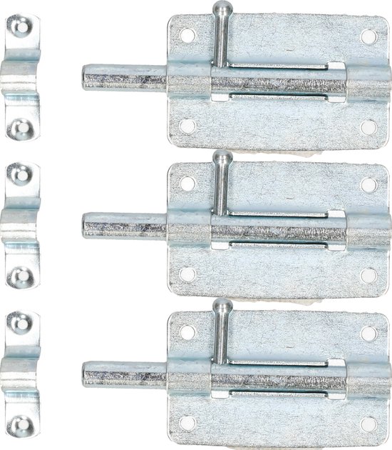 Deltafix schuifslot/plaatgrendel - 4x - 8 x 5cm - verzinkt staal - deur - schutting - hek