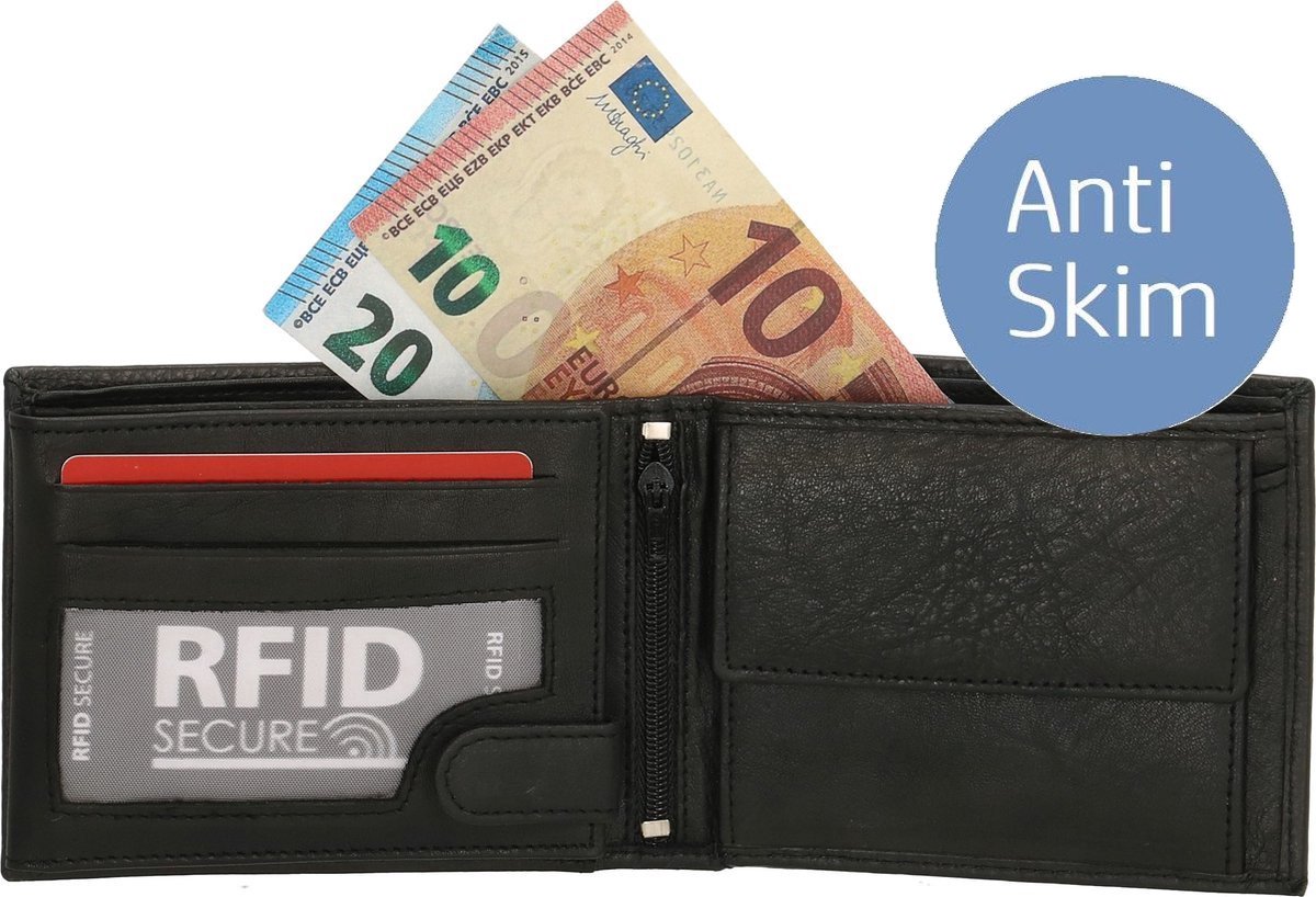 Heren Portemonnee Bilfold Echt Leer Zwart - RFID