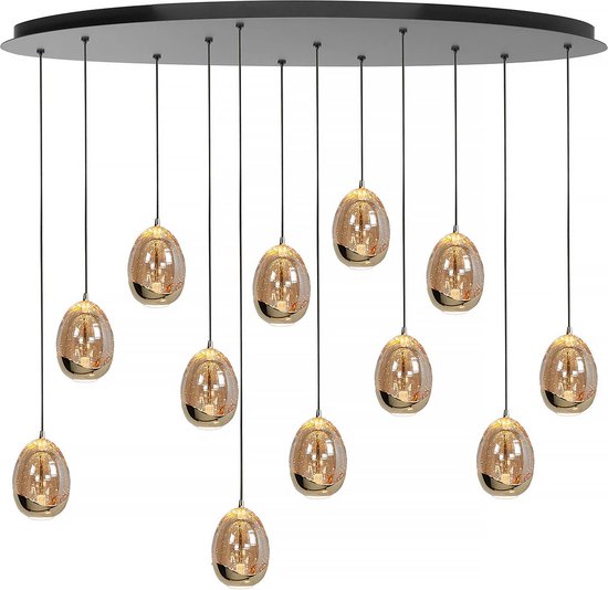 Highlight - Hanglamp Golden Egg ovaal 12 lichts L 140 cm amber-zwart