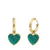 Lucardi Dames Stalen goldplated oorbellen hart kristal emerald - Oorbellen - Staal - Goudkleurig