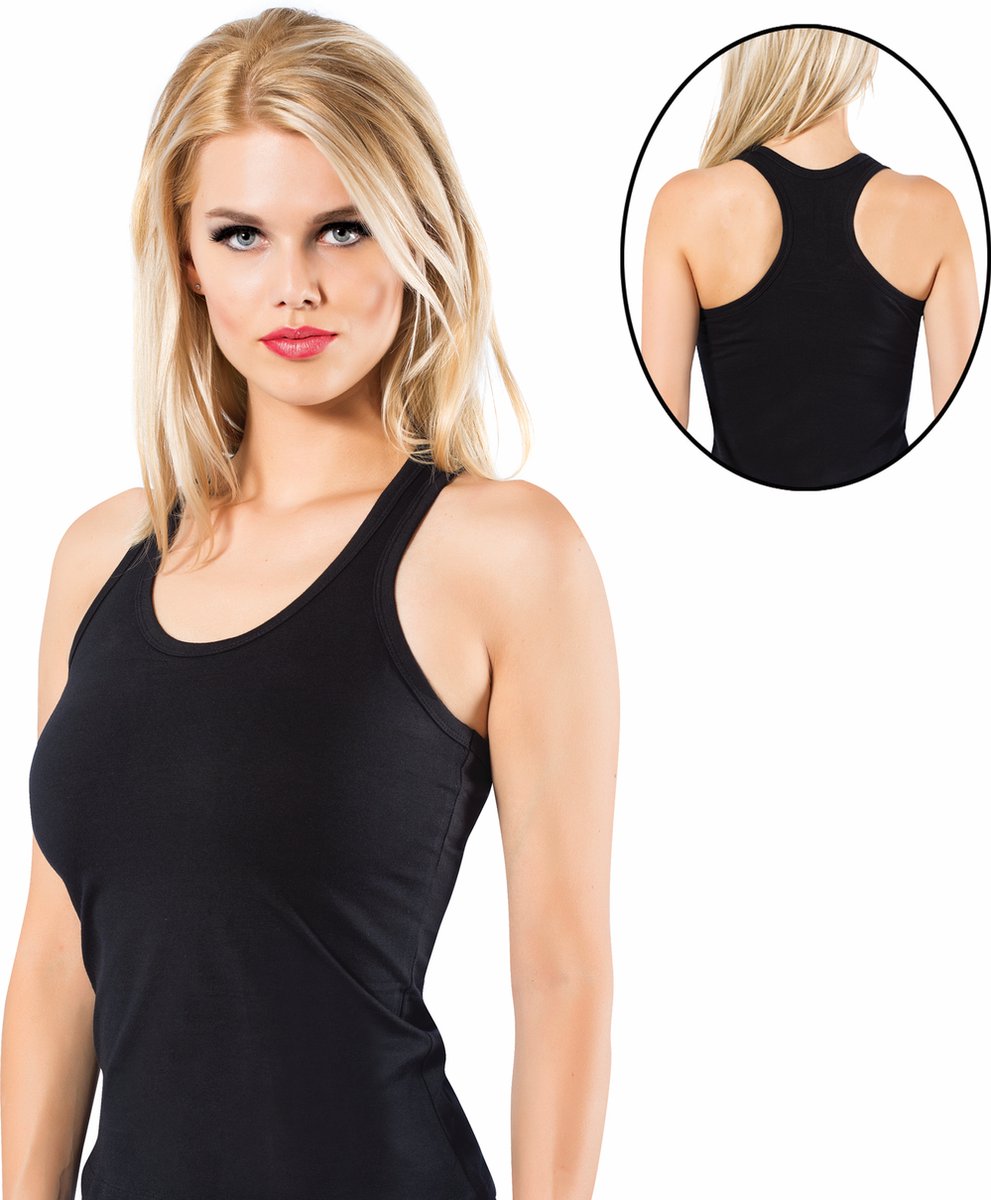 3 pack Dames Halterhemd-Katoen-Zwart-Maat M