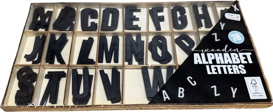 Lettres de l'alphabet en bois - noires - 78 pièces - 3 x 1,5 cm