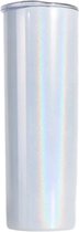 Bouteille Thermos Tumbler Holographic Glitter blanc - Tasse de voyage Large - Mug de voyage avec paille - 590 ML