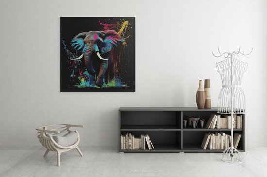 Canvas - Schilderij - Dieren - Olifant - Kleurrijk - 40x40x2 cm