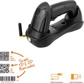 Draadloze Barcode en QR Code Scanner | Draadloos | Universeel | Handscanner + Dock | 1D en 2D Lezer| Zwart