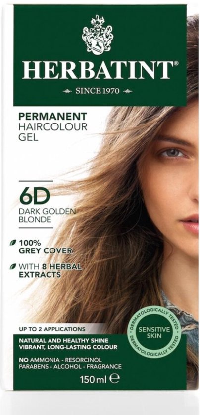 Foto: Herbatint 6d donker goud blond haarverf permanente vegan haarkleuring 8 plantenextracten 150 ml