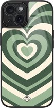 Casimoda® hoesje - Geschikt voor iPhone 15 - Hart Swirl Groen - Luxe Hard Case Zwart - Backcover telefoonhoesje - Groen