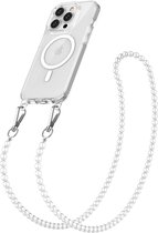 Convient pour iPhone 15 Pro Max Coque avec cordon détachable - Collection Solidenz - Étui à sangle - Coque arrière avec collier 15 Pro Max - Amovible - Lanière - Étui magnétique - Avec cordon perlé - Transparent