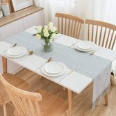Chemin de table gris bohème avec sangle de table style maison de campagne 170 cm chemin de table en polyester avec pompon