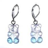 Zilveren oorbellen Gummy Bear transparant/blauw