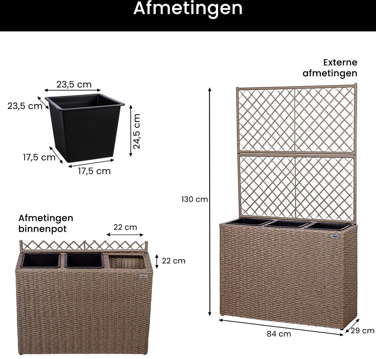 Plantenbak met klimrek 100x40x36 (176) - antraciet - AMIS Houtproducten Plantenbak met klimrek 100x40x36 (176) - antraciet - AMIS Houtproducten