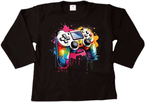Shirt kind Game - Controller regenboog print op shirt - Voor de echte Gamer - Maat 122/128