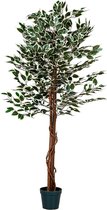 Kunstplanten voor binnen - Kamerplanten - Kunstplant - Nep planten - Kunstboom - Ficusboom - Inclusief plantenpot - Inclusief decoratie mos - Palmhout - Textielvezel - Bruin - Groen - 160 cm