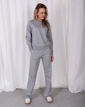 Dames sweater grey melange langemouw met rondehals - FIRENZE.