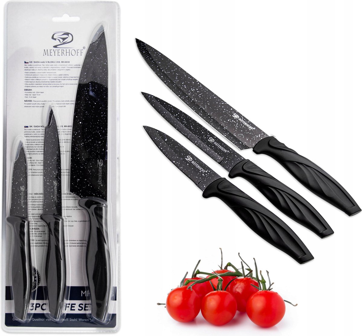 Meyerhoff 3-Delige Messenset Zwart MH-6038 - Keukenmessen Keukengerei