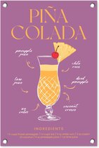 Tuinposter 40x60 cm - Cocktail - Pina Colada - Zomers - Vintage - Tuindecoratie voor buiten - Schutting decoratie - Tuin - Beach bar accessoires - Tuindoek - Buitenposter
