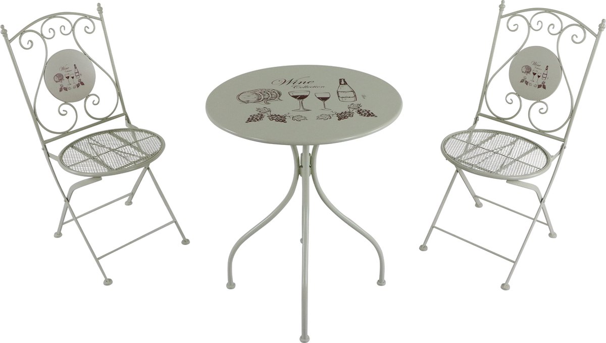 Bol.com AXI Maxime 3-delige metalen Bistroset Wijn Crème – Gepoedercoat metalen frame – Balkonset 2 stoelen en tafel aanbieding