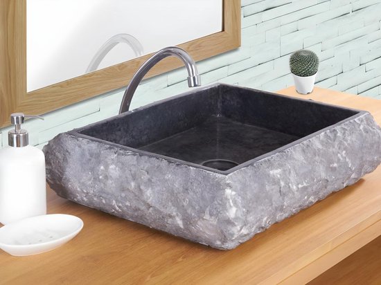 Shower & Design Badkamerwastafel van marmer RIVER - Kleur grijs L 50 cm x H 13 cm x D 40 cm