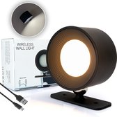 Applique LED Latium rechargeable pour intérieur - Rechargeable par USB - Sans fil - Batterie - Intensité variable - Veilleuse - Chambre - Salon - Commande tactile - Rotation 360º - Zwart