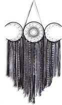 Tenture Murale Bohème Dormitology – Macramé Motif Lune – Bois Blanc Et Pompons