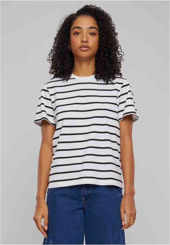 Urban Classics - Striped Boxy Dames T-shirt - 3XL - Zwart/Wit