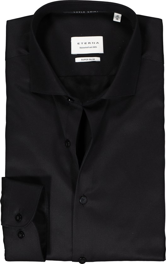 ETERNA super slim fit overhemd - twill - zwart - Strijkvrij - Boordmaat: 42