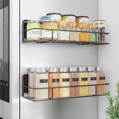 Set de 2 étagères à épices magnétiques, grande étagère magnétique pour réfrigérateur, étagère suspendue, organisateur de cuisine mural, sans perçage, étagère autocollante pour économiser de l'espace (noir)