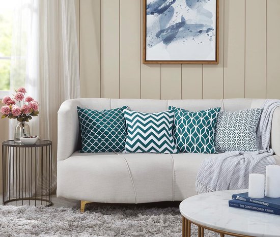 Set van 4 decoratieve vierkante kussens van katoen, luxueus, stijlvol voor woonkamer, bank, slaapkamer, met onzichtbare ritssluiting, 45x45cm (18" inch), groen