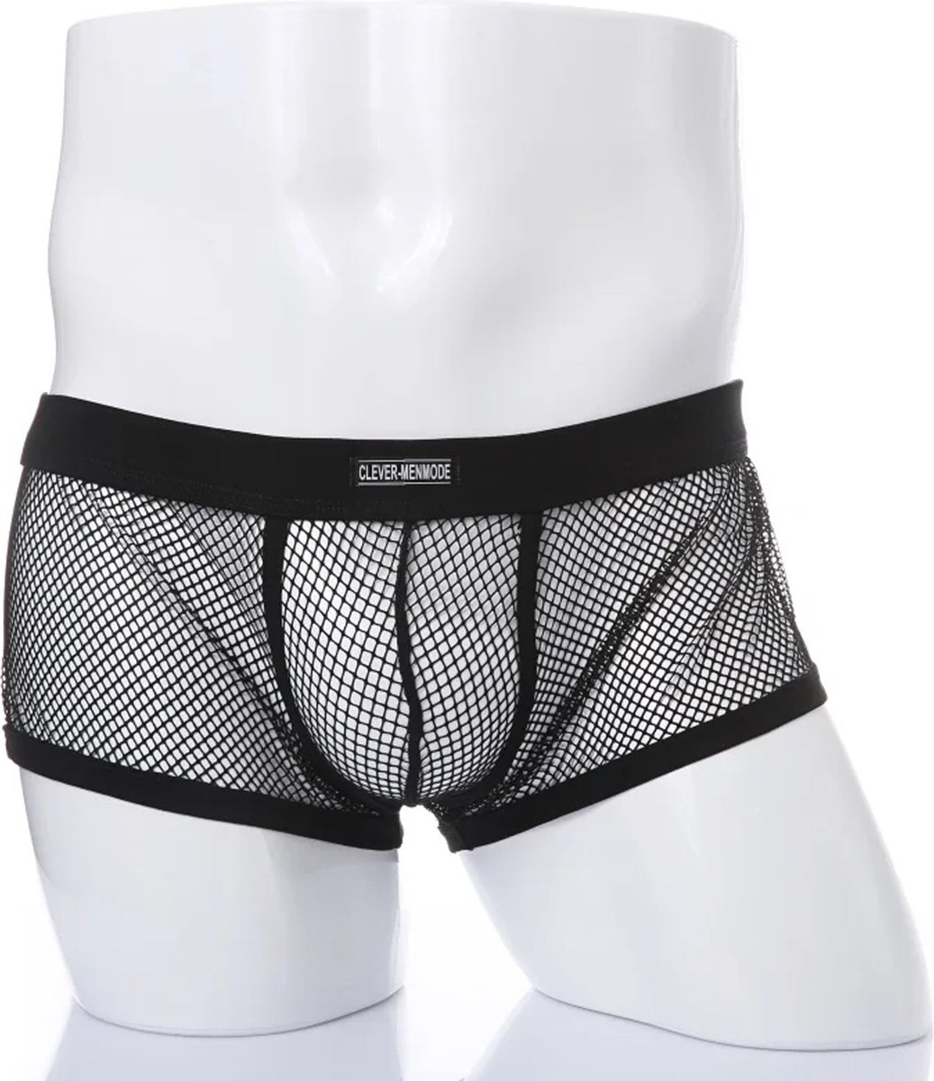 Goedkoopste BDSM Mesh Visnet boxershort heren - Erotische mannen slip - Verleidelijk - Transparant - Bondage - Faux Leder
