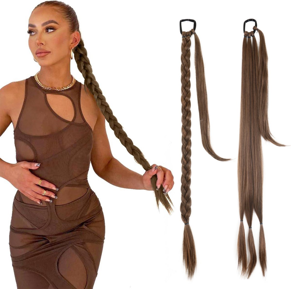 SassyGoods® Braided Ponytail Extensions - Vlecht Haar - Braids Hair - Haarstuk - Bruin - 80 cm