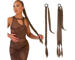 SassyGoods Braided Ponytail Extensions - Vlecht Haar - Braids Hair Extension - Haarstuk - Haarstukje - Haren Vrouwen - Bruin - 80 cm