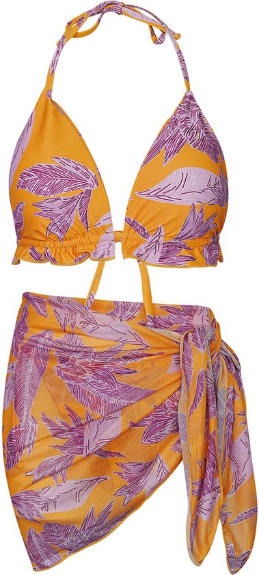 Bikini imprimé feuilles - orange/violet, Taille M