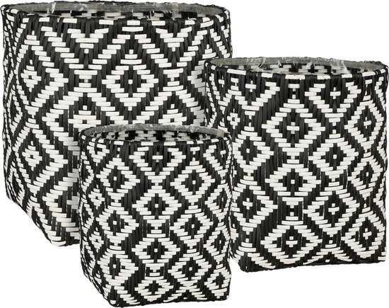 Mica Decorations Merlijn Plantenmand - Set van 3 - Zwart, Wit