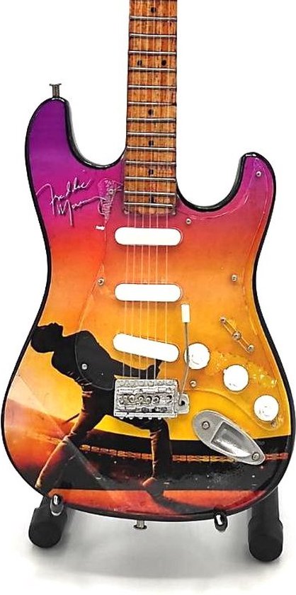 Mini gitaar Freddie Mercury Queen Gekleurd 25cm Miniature- Guitar-Mini -Guitar- Collectables-decoratie -gitaar-Gift--Kado- miniatuur- instrument-Cadeau-verjaardag