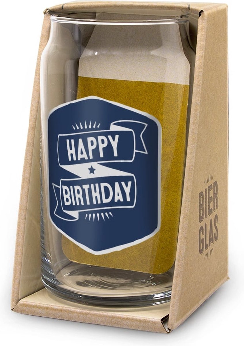 Bierglas - Happy Birthday - Doosje met tekst - In cadeauverpakking