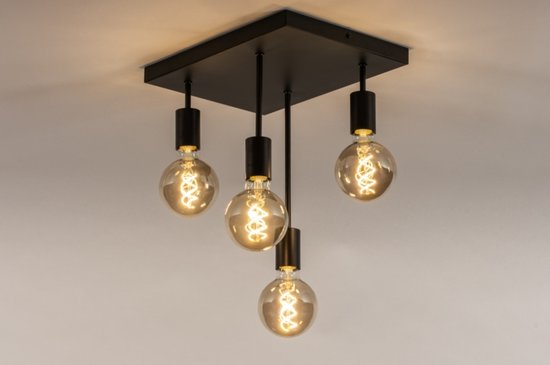 Lumidora Plafondlamp 74550 - Plafonniere - LINCOLN - 4 Lichts - E27 - Zwart - Metaal - ⌀ 42 cm