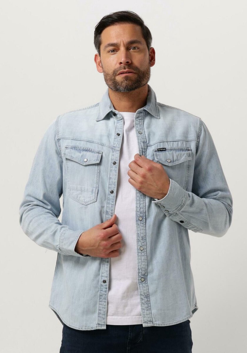G-STAR Dakota slim shirt ls Heren Overhemd sun faded mist Blauw