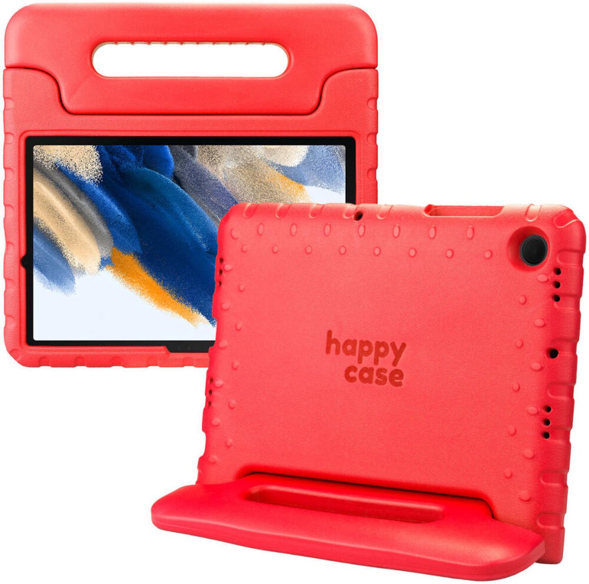 HappyCase Kinder Tablethoes Geschikt voor Samsung Galaxy Tab A9 | Kindvriendelijke Hoes | Beschemhoes | Kinderhoes | met Handvat en Standaard | Rood