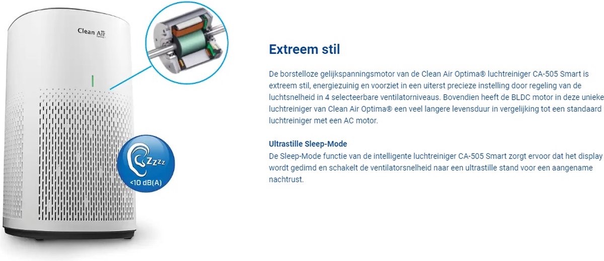 Clean Air Optima® CA-505 Smart - Intelligente HEPA Ionisator Luchtreiniger - 360° Airflow - Extreem stil met sleepmode! <10dB(A)! thumbnail 7