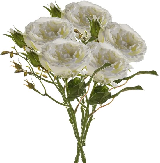 Emerald Kunstbloem roos Anne - 5x - creme - 37 cm - decoratie bloemen