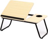 Laptoptafel / schoottafel / bedtafel naturel MDF hout 62 x 37 x 26 cm - Tafeltje met tablethouder en bekerhouder