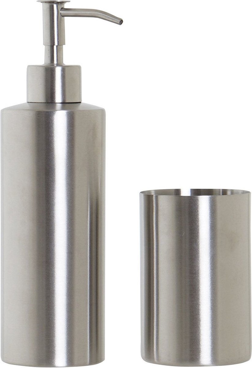 Items Zeeppompje - incl. beker - RVS - 21 cm - badkamer accessoires