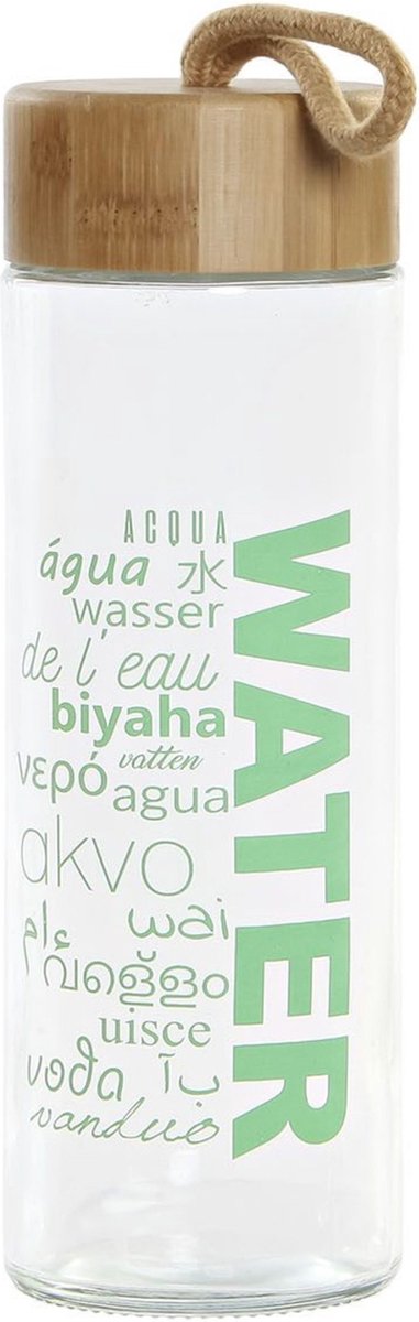 Glazen waterfles/drinkfles groen transparant met touwtje 580 ml - Sportfles - Bidon
