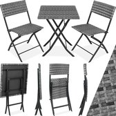 tectake® - wicker balkon- of tuinbistroset, zitgroep met 2 stoelen en 1 kleine eettafel, ruimtebesparend opklapbaar, tuinmeubelen, balkonmeubel klein balkon - grijs - poly-rattan