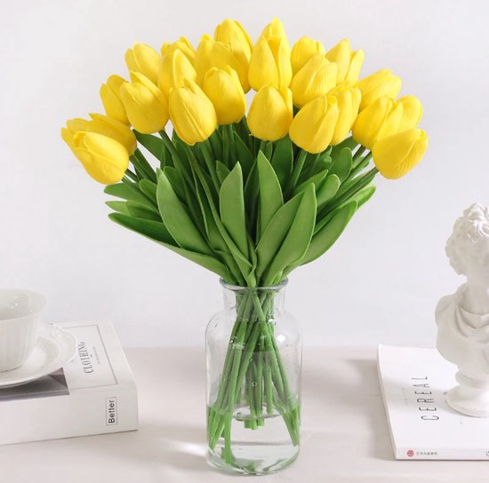Tulipes Real Touch - Très douces - Jaune - Tulipes - 10 pièces - Fleurs artificielles - Tulipes artificielles - Bouquet artificiel - Tulipe - 33 CM - Fleurs en soie - Mariage - Printemps - Printemps - Pasen