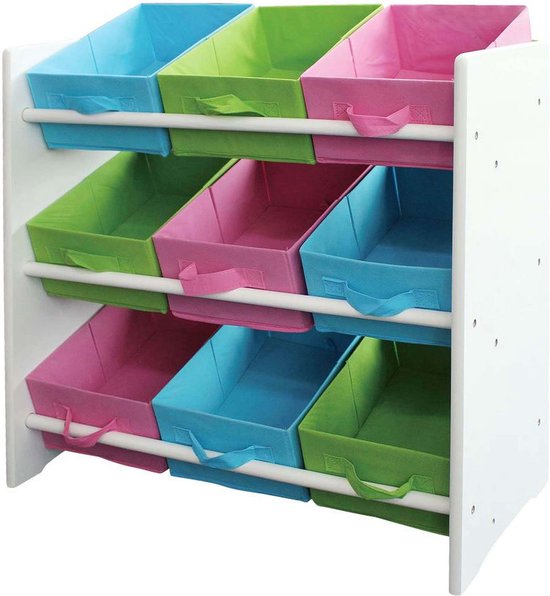 Etagère colorée pour enfants Etagère pour enfants, en bois, 9 étagères, avec boîtes